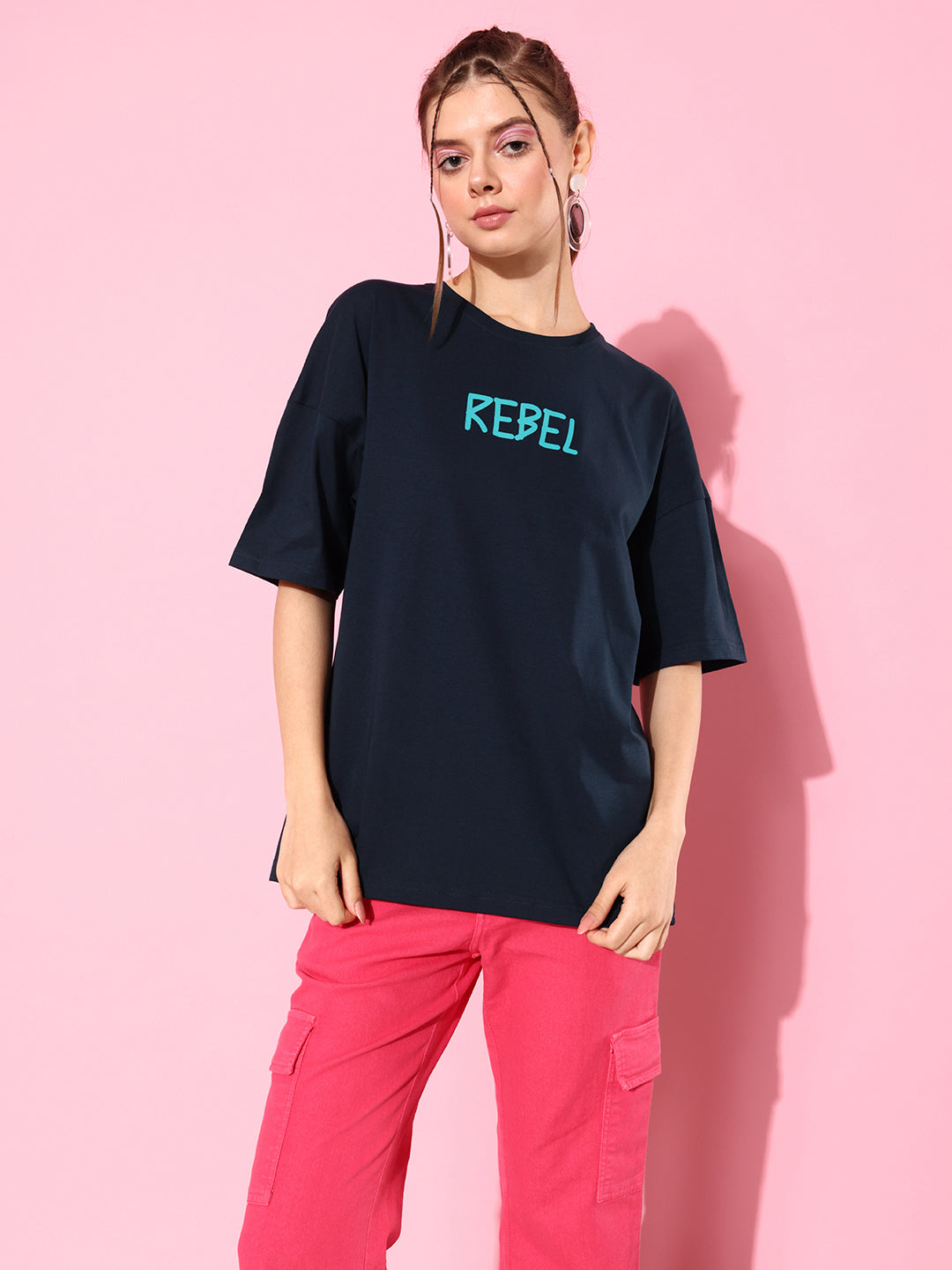 Womens Half Sleeve Drop Shoulder Printed Oversized Fit T-Shirts
