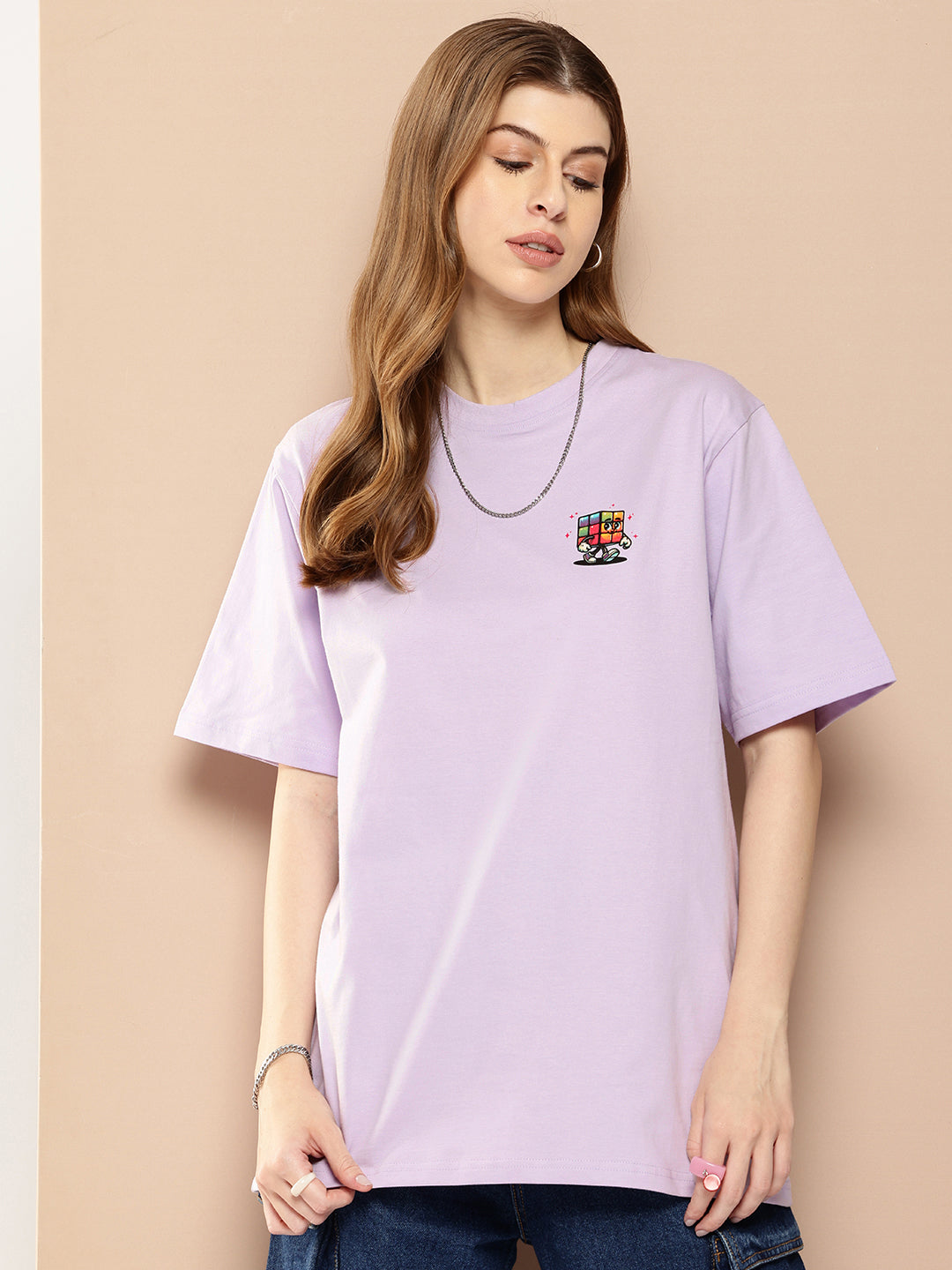 Womens Half Sleeve Round Neck Back Printed Oversized Fit Tshirts