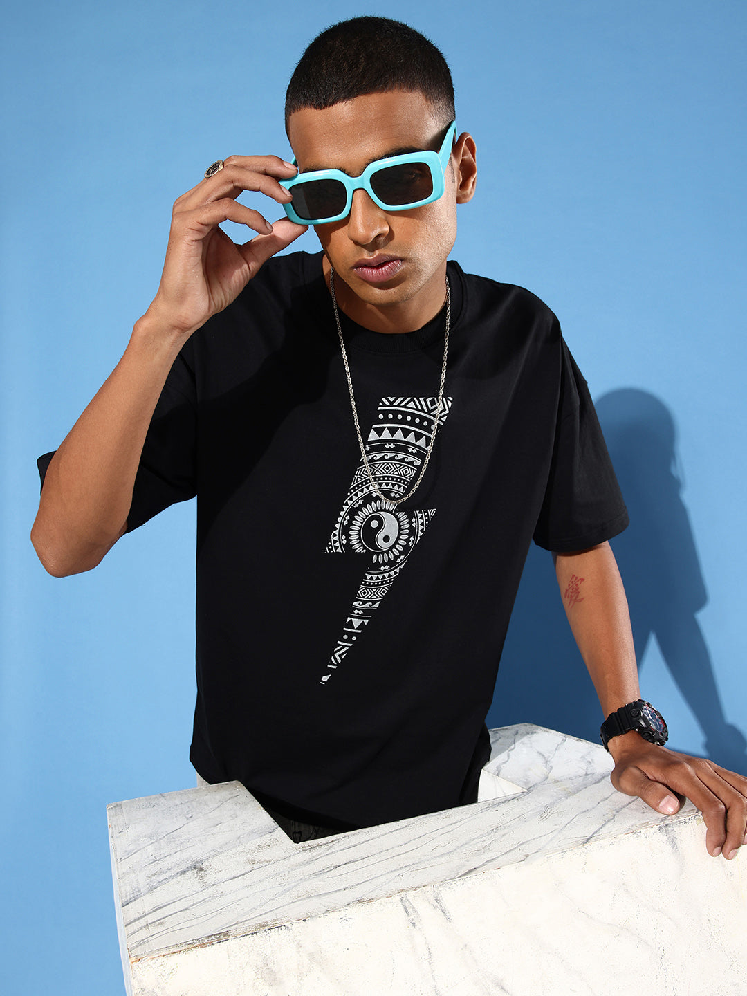 Mens Half Sleeve Drop Shoulder Printed Oversized Fit T-Shirts
