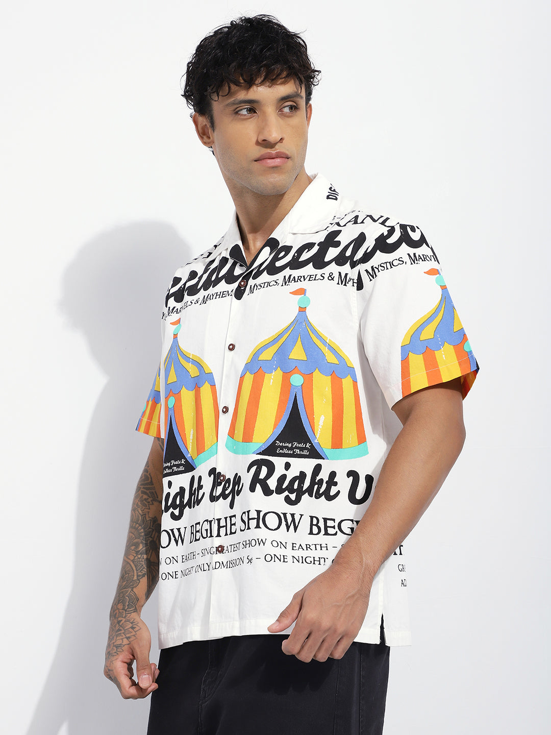 Men Boxy Regular Short Sleeve Printed White Shirt