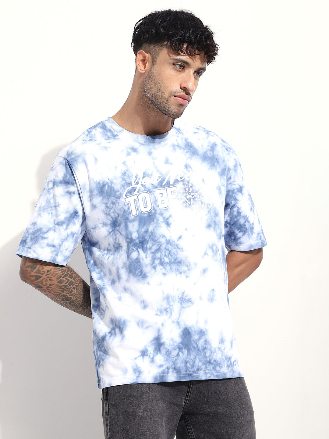 Mens Half Sleeve Round Neck All-Over Dyed Oversized Fit Tshirts