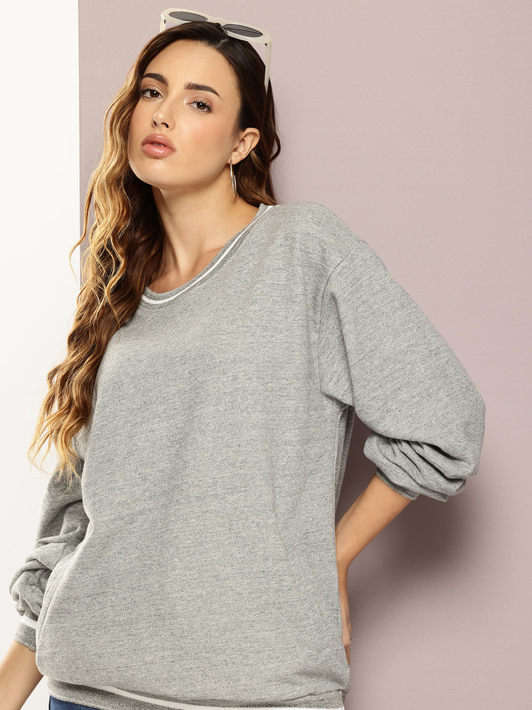 Women Long Sleeve Oversized Striped Sweatshirt