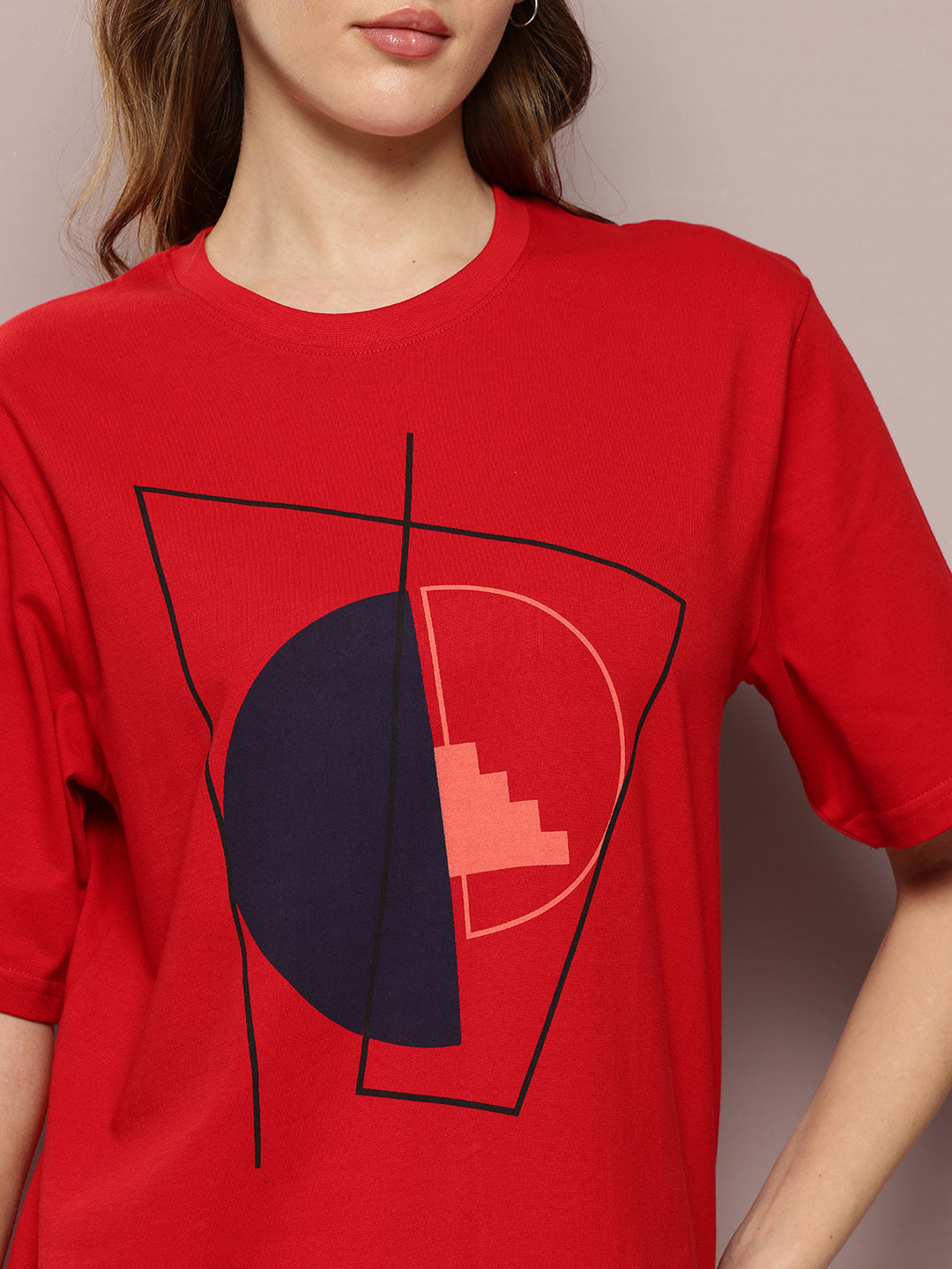 Womens Half Sleeve Round Neck Printed Oversized Fit Tshirts