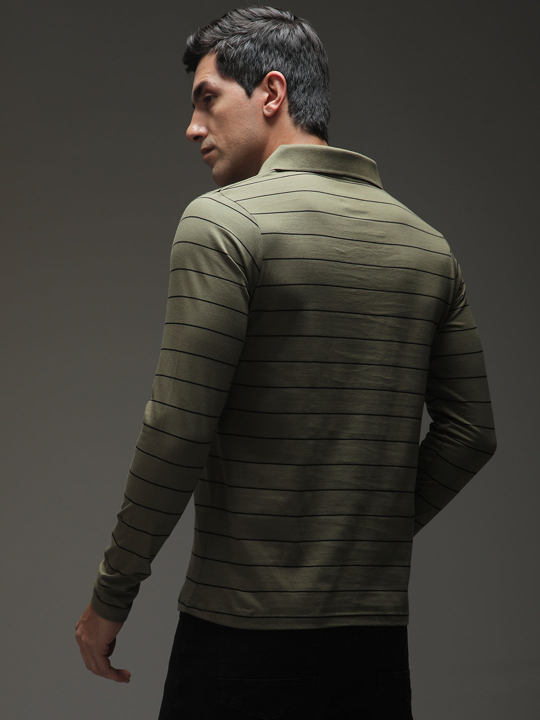 Mens Full Sleeve Polo Neck Striped Regular Fit Tshirts