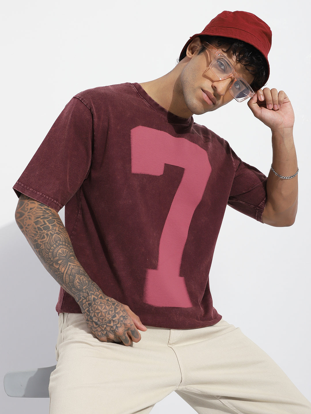 Mens Half Sleeve Round Neck Striped Oversized Fit Tshirts