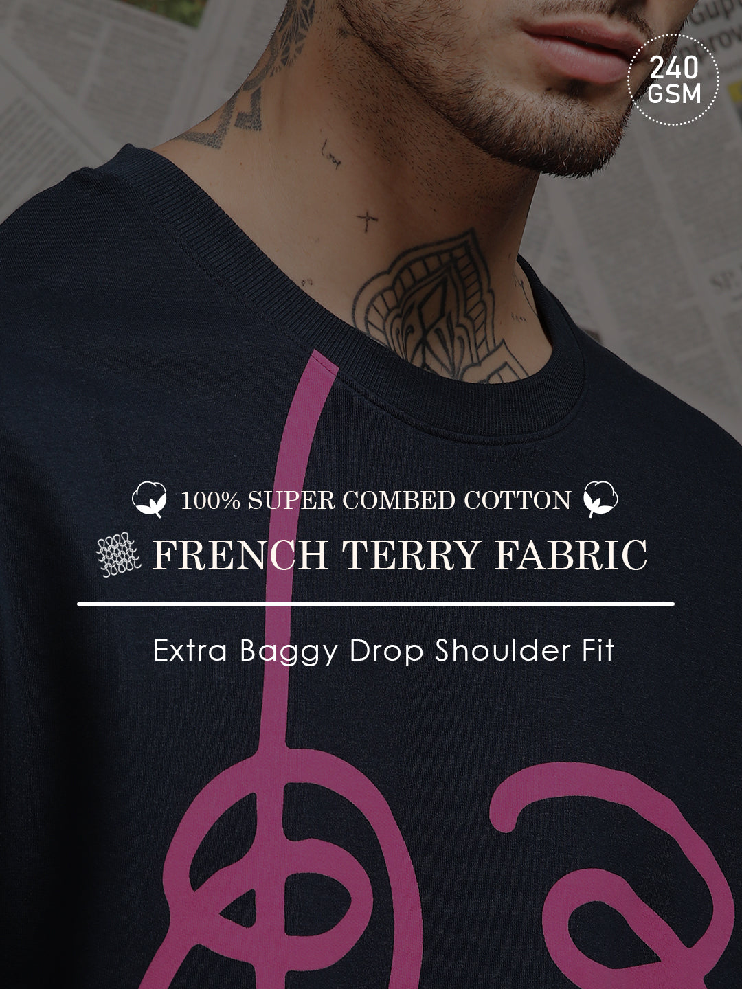 Mens Half Sleeve Drop Shoulder Printed Oversized Fit T-Shirts