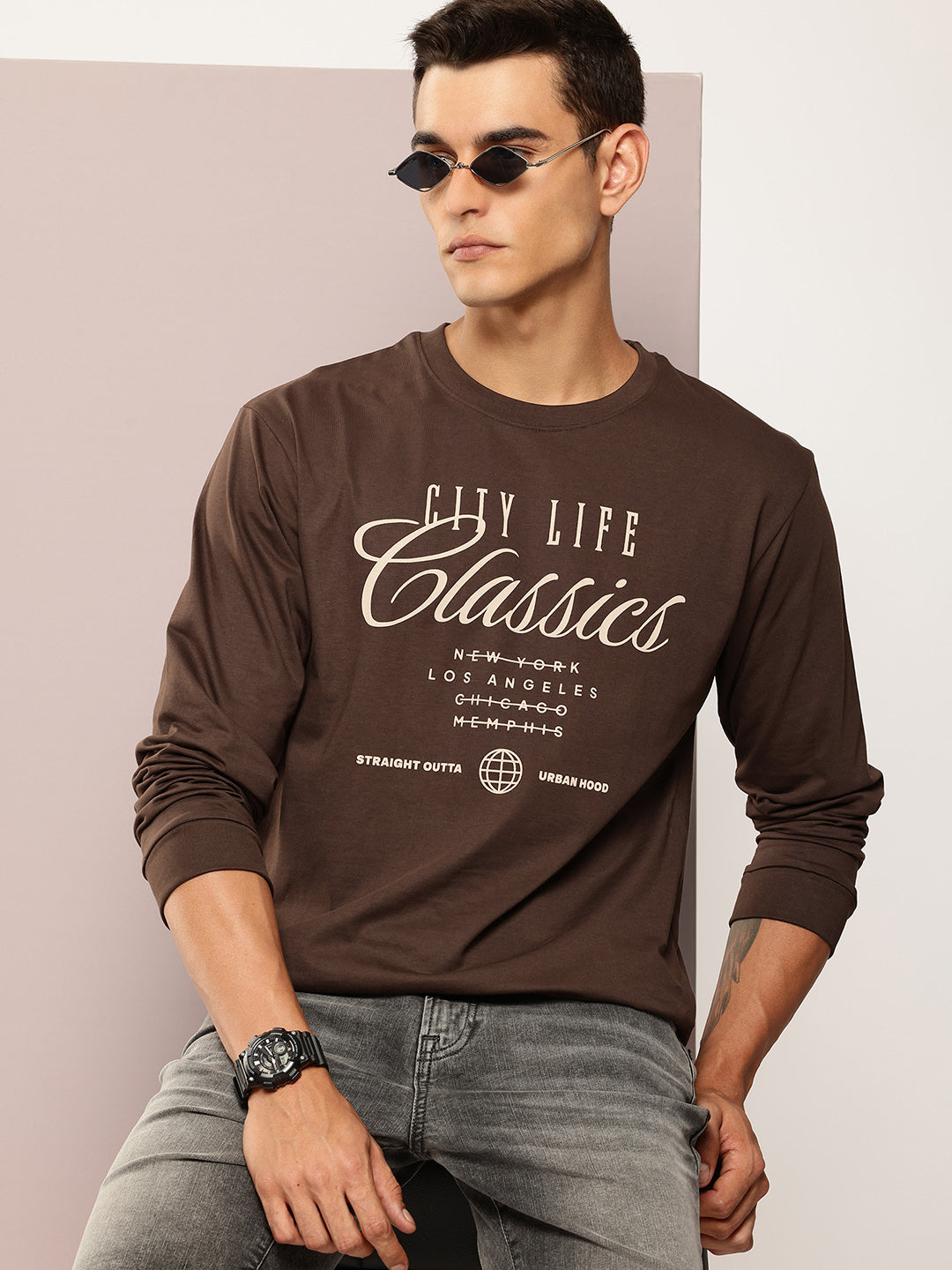 Mens Full Sleeve Round Neck Printed Oversized Fit Tshirts