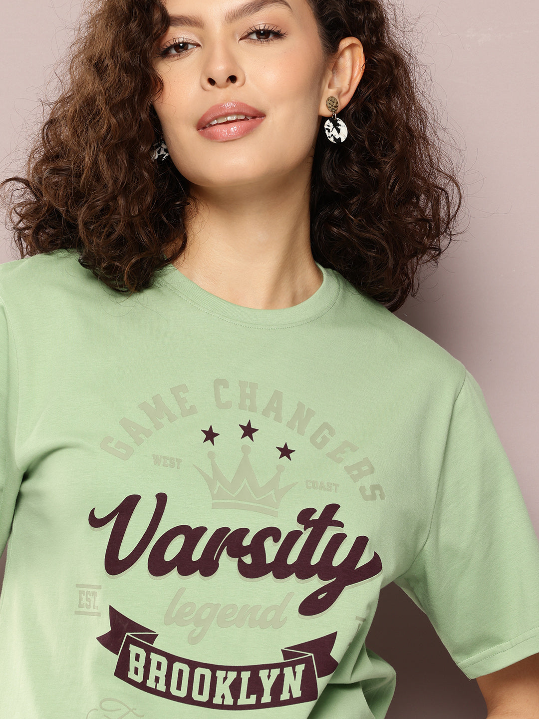 Womens Half Sleeve Round Neck Printed Oversized Fit Tshirts