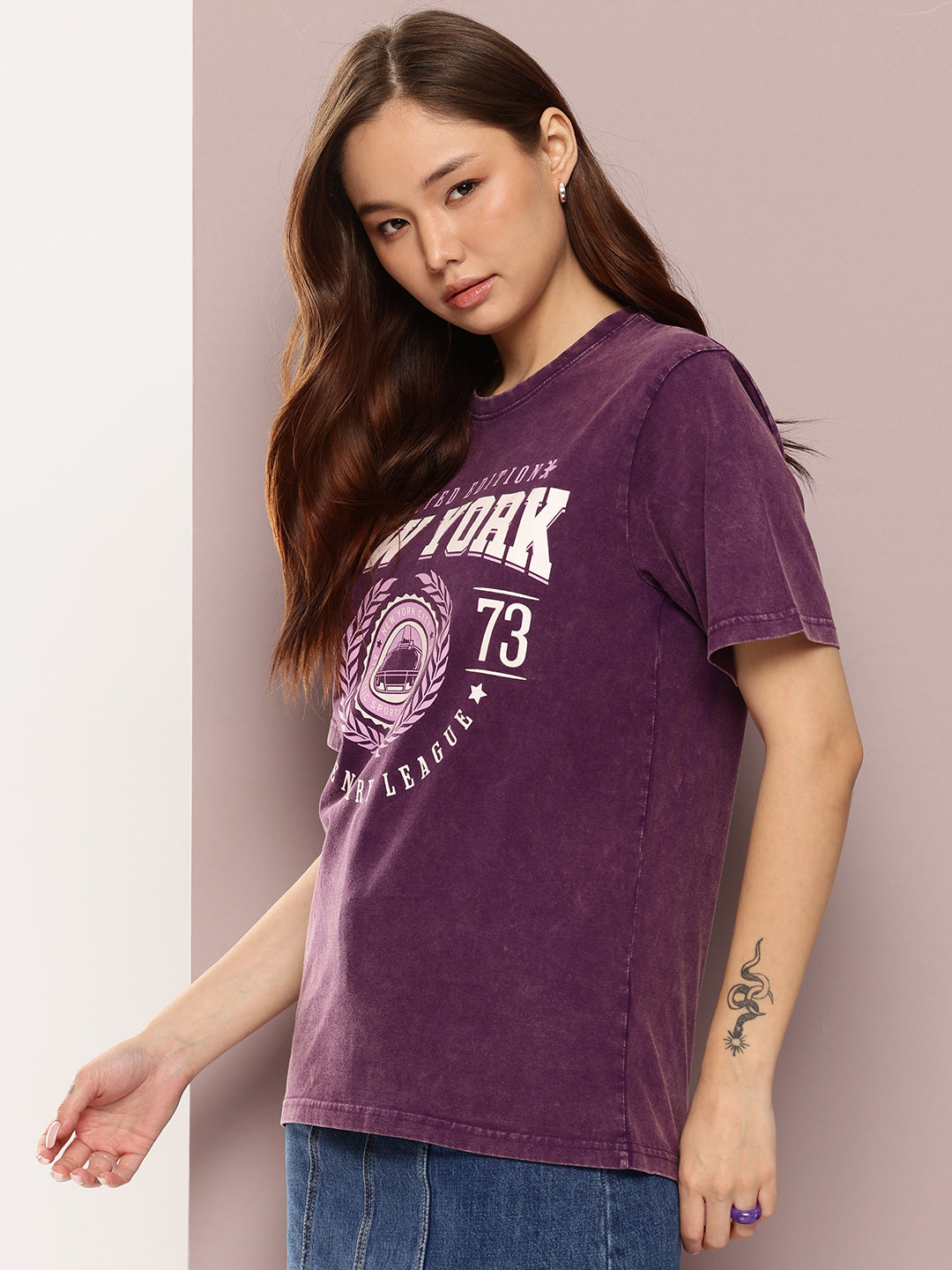Womens Half Sleeve Round Neck Printed Oversized Fit Tshirts
