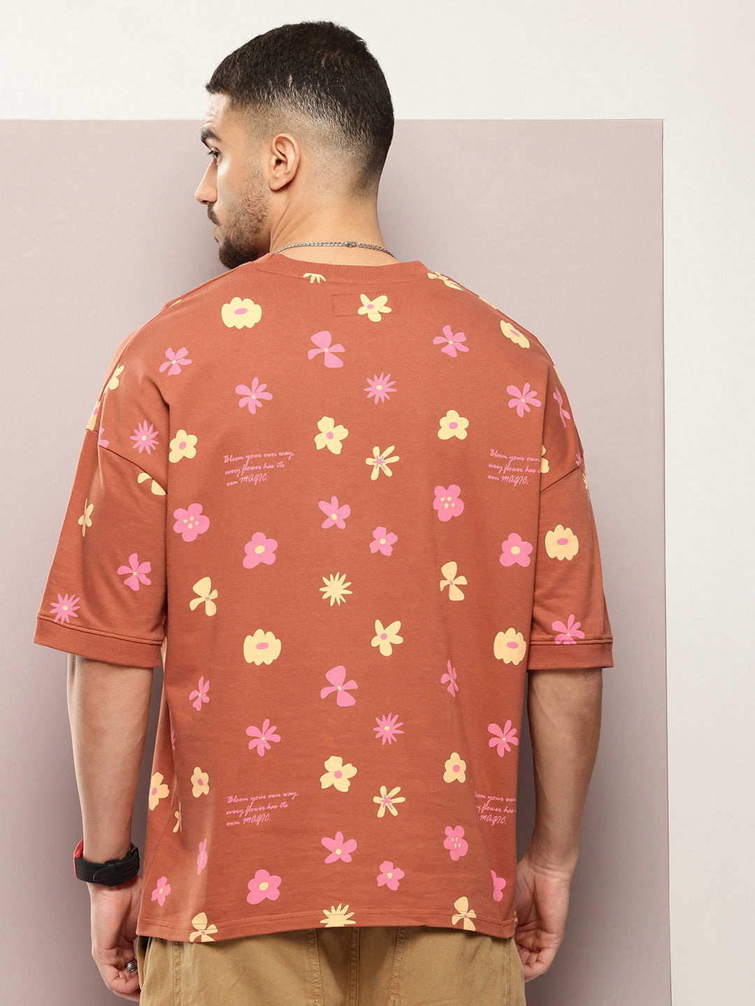 Mens Half Sleeve Round Neck All-Over Printed Oversized Fit Tshirts