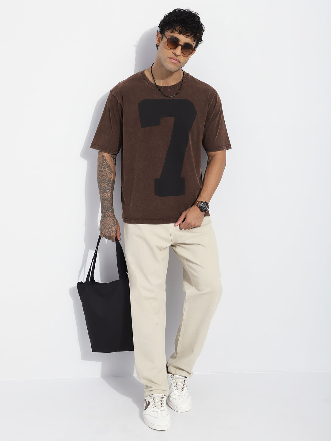 Mens Half Sleeve Round Neck Striped Oversized Fit Tshirts