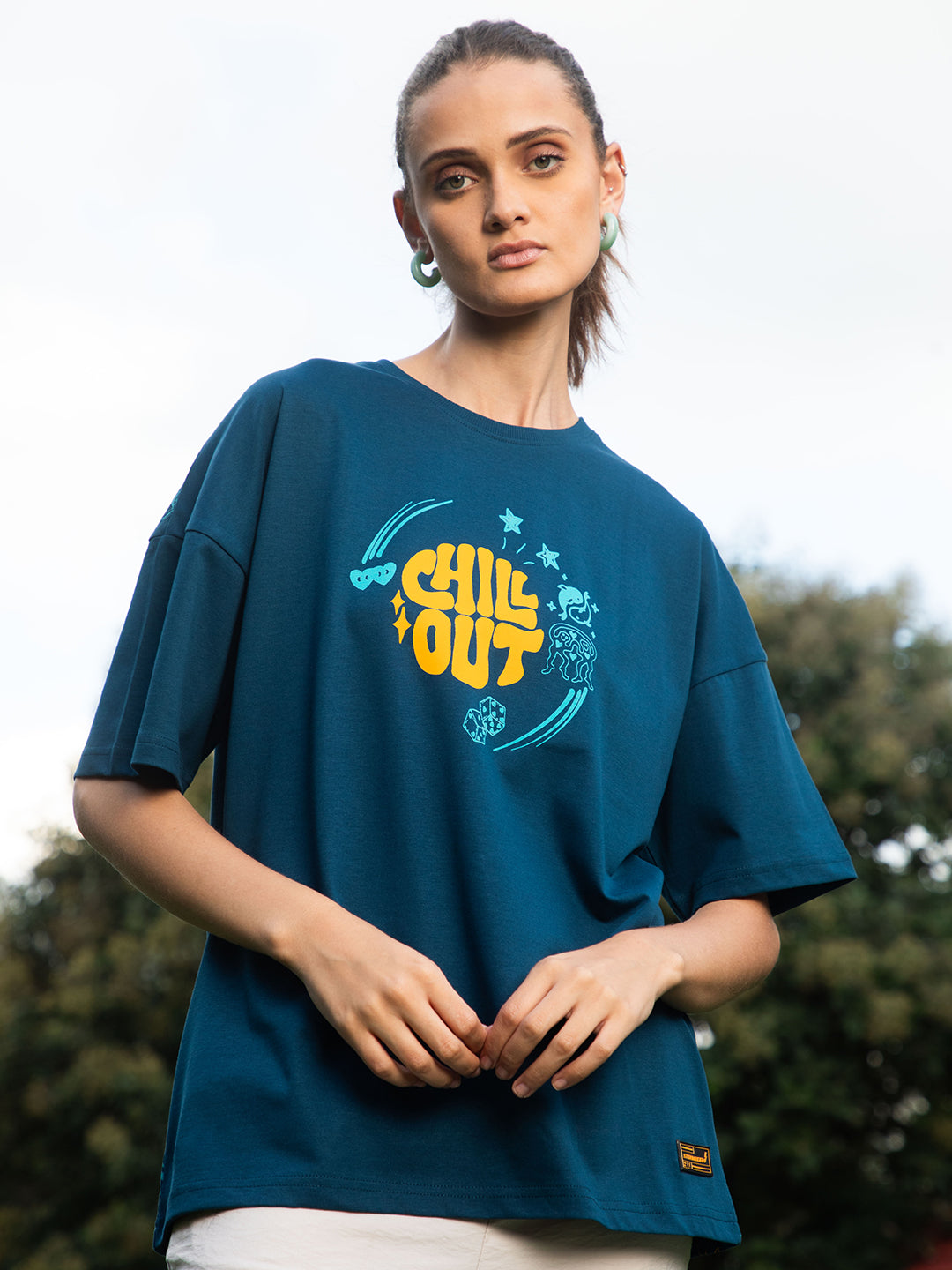 Womens Half Sleeve Drop Shoulder Printed Oversized Fit T-Shirts