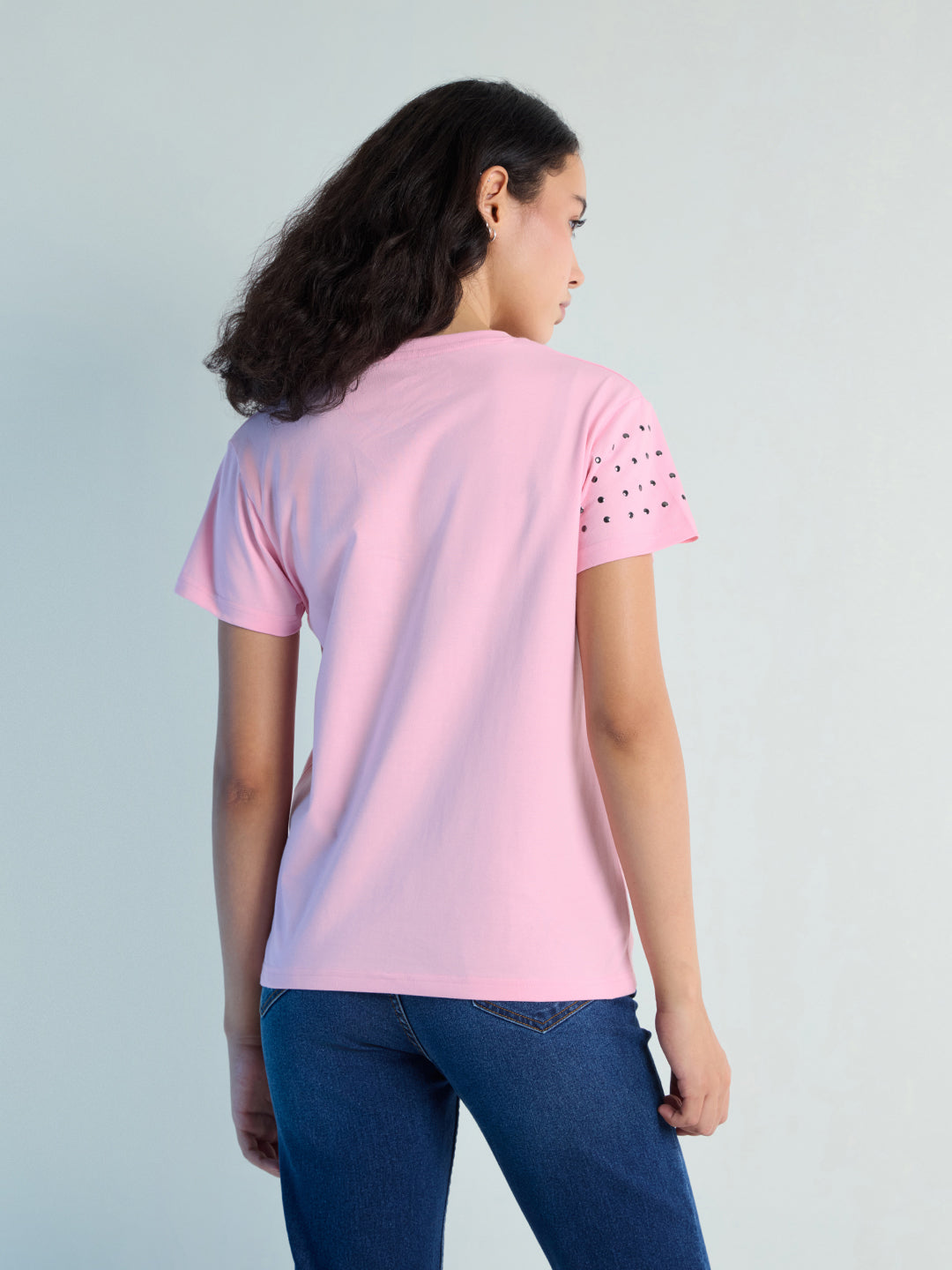 Womens Stud Detailed Regular Fit Round Neck Tshirt 