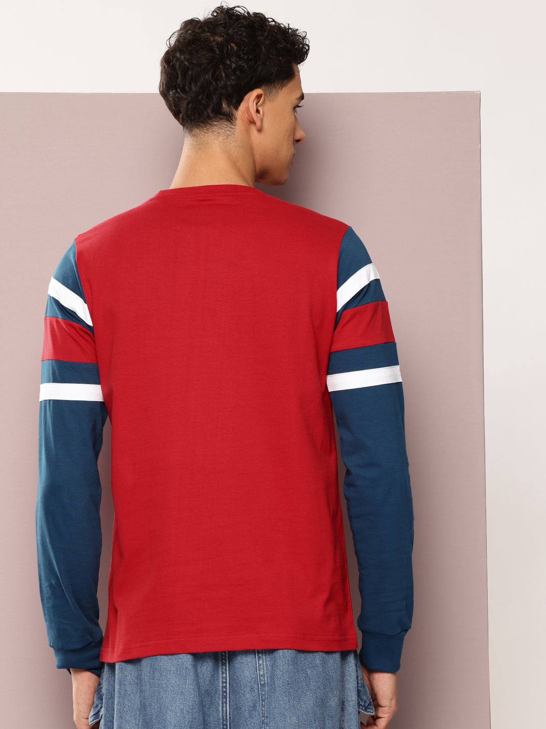 Mens Full Sleeve Round Neck Colourblocked Regular Fit Tshirts