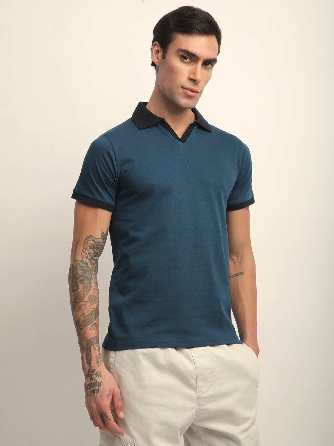 Mens Half Sleeve Polo Neck Solid Regular Fit Tshirts