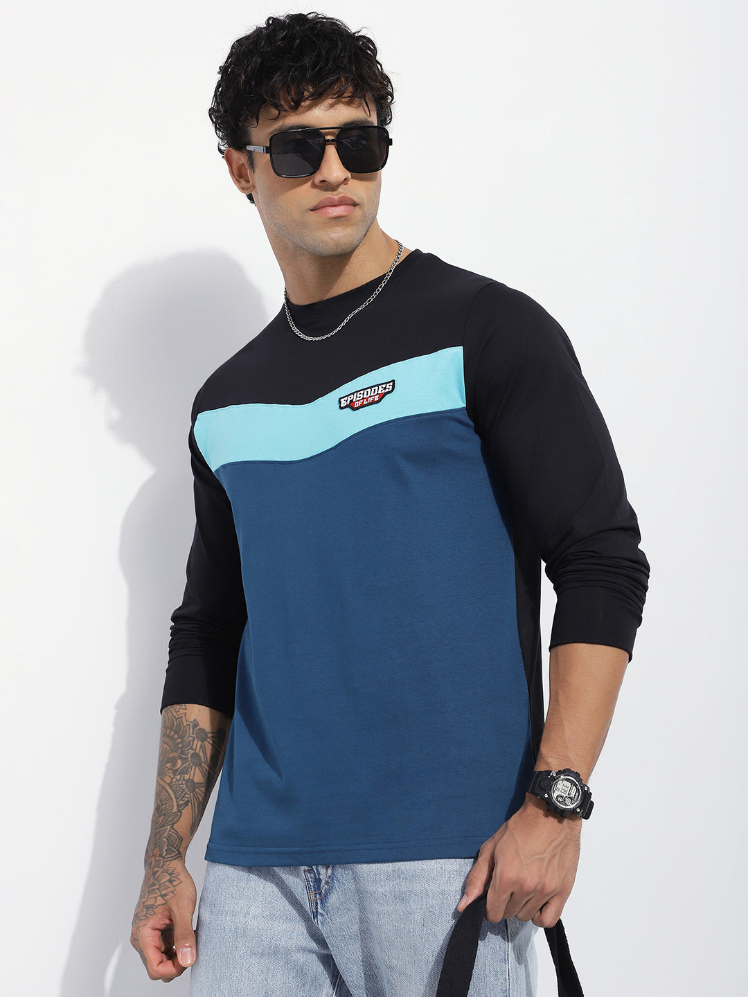 Mens Full Sleeve Round Neck Embroidered Regular Fit Tshirts