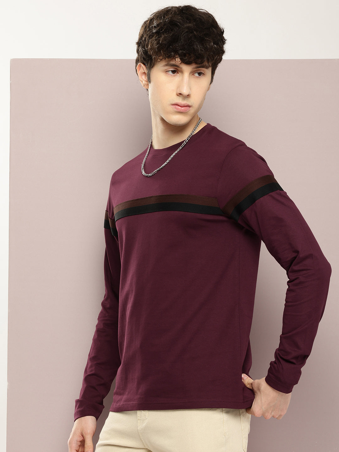 Mens Full Sleeve Round Neck Striped Regular Fit Tshirts