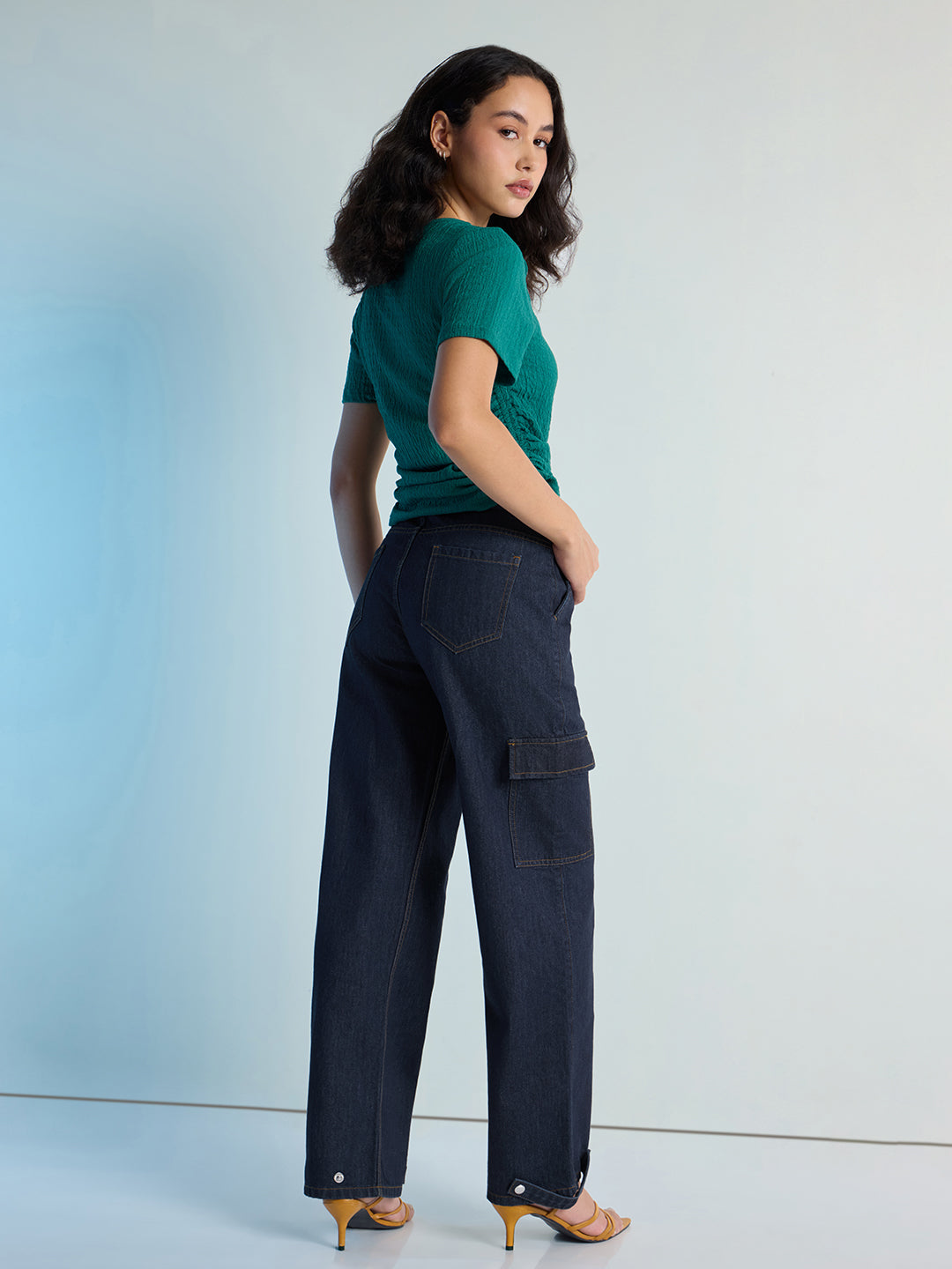 Womens Straight Fit Cargo Denim Jeans Pant