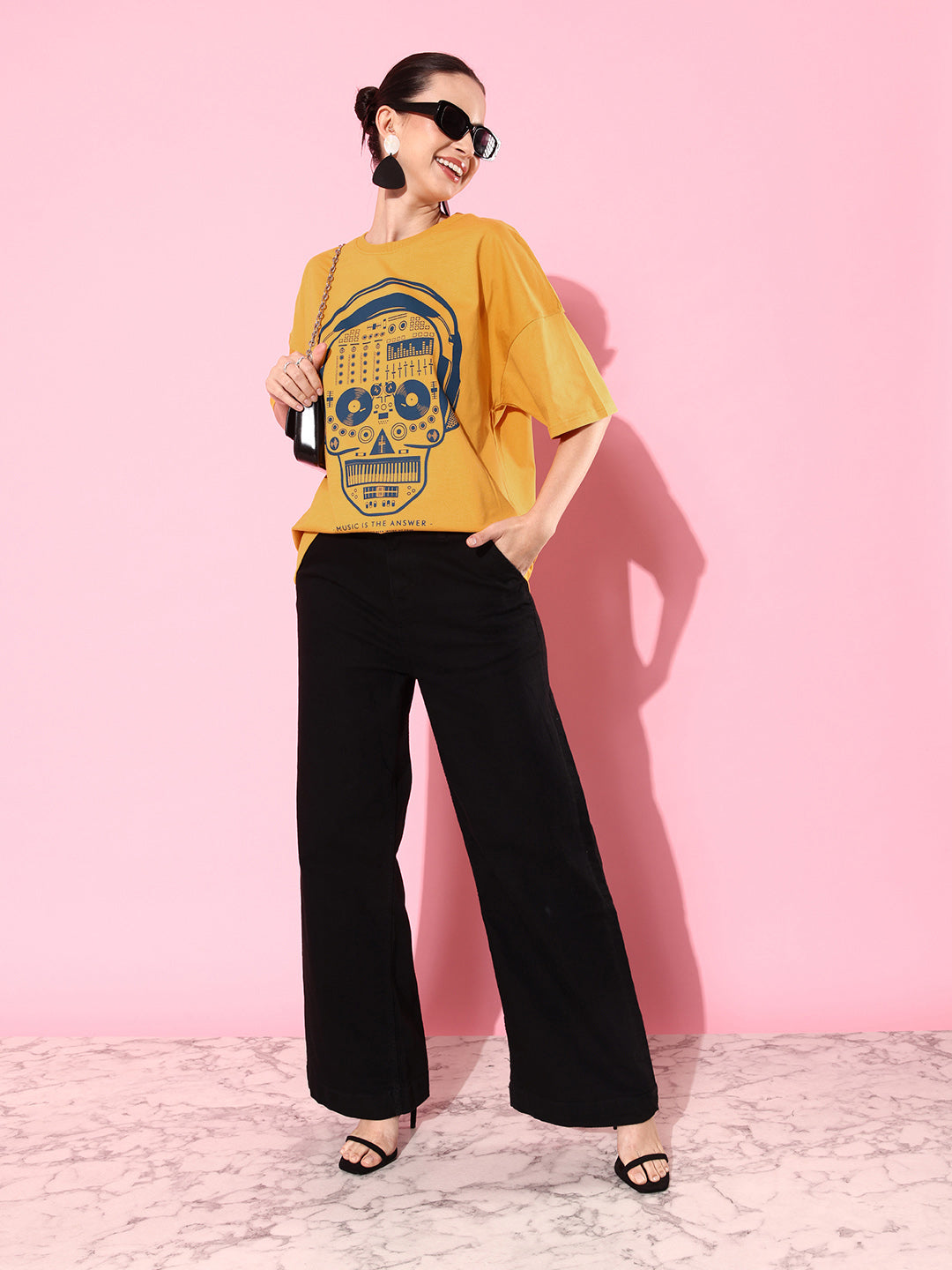 Womens Half Sleeve Drop Shoulder Printed Oversized Fit T-Shirts