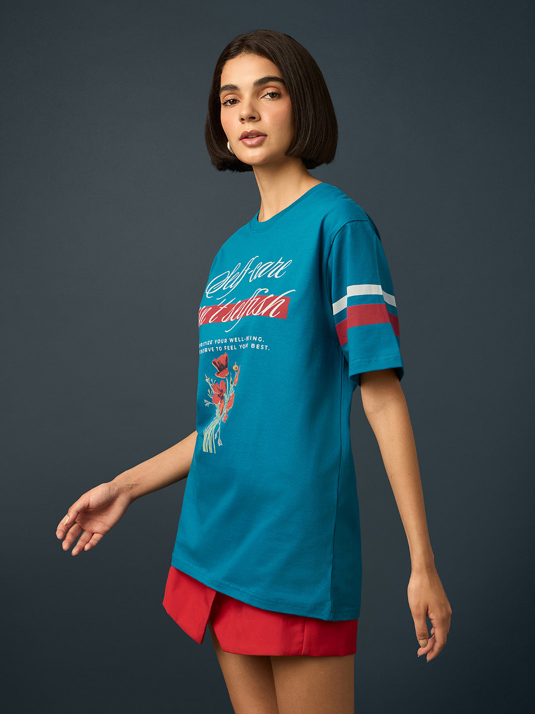 Womens Short Sleeve Printed Oversized Fit Tshirt 