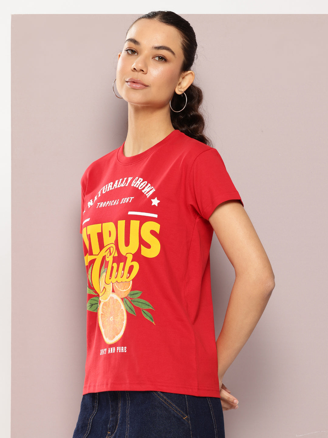 Womens Half Sleeve Round Neck Printed Regular Fit Tshirts