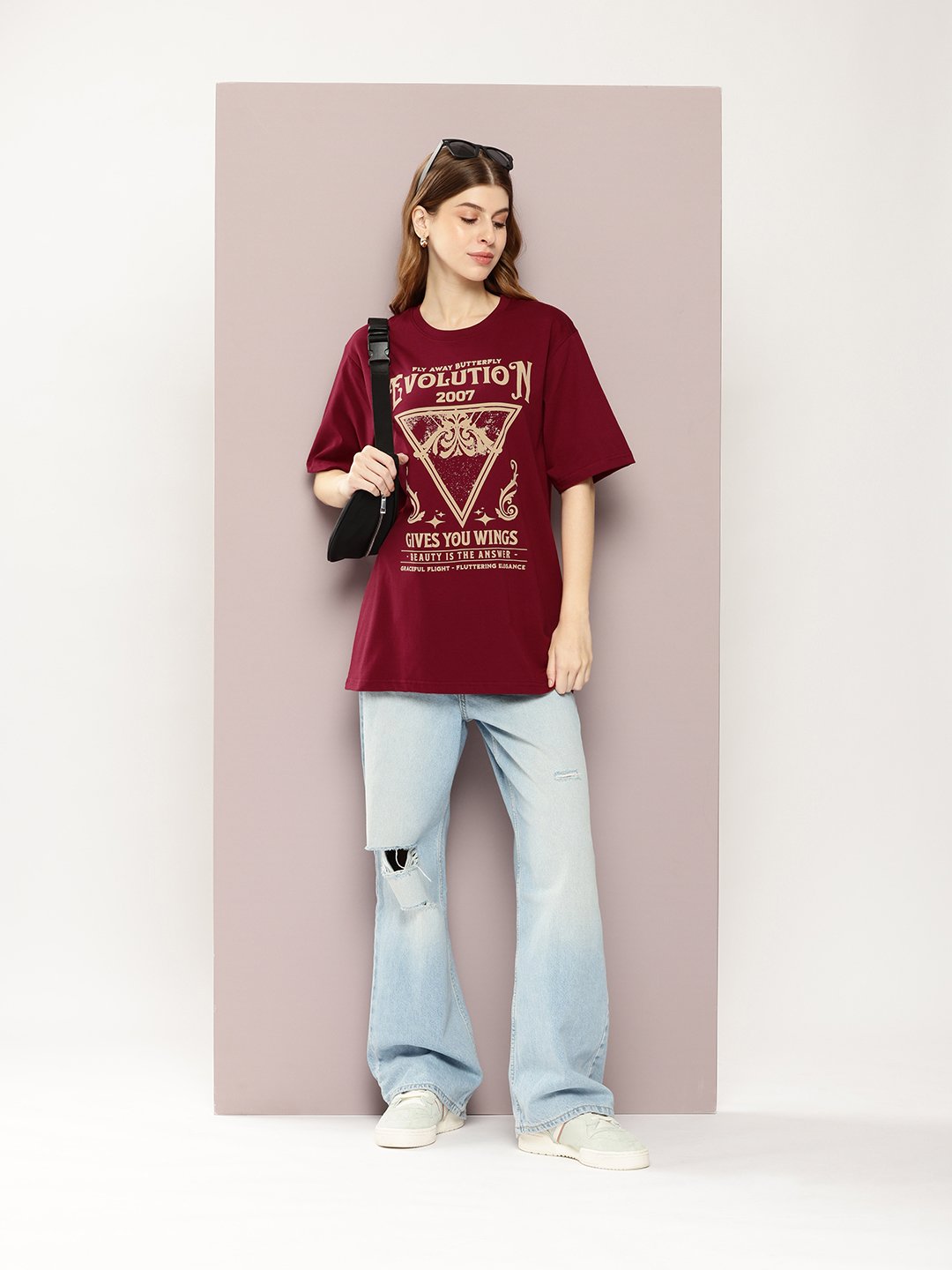 Womens Half Sleeve Round Neck Oversized Fit T-Shirts