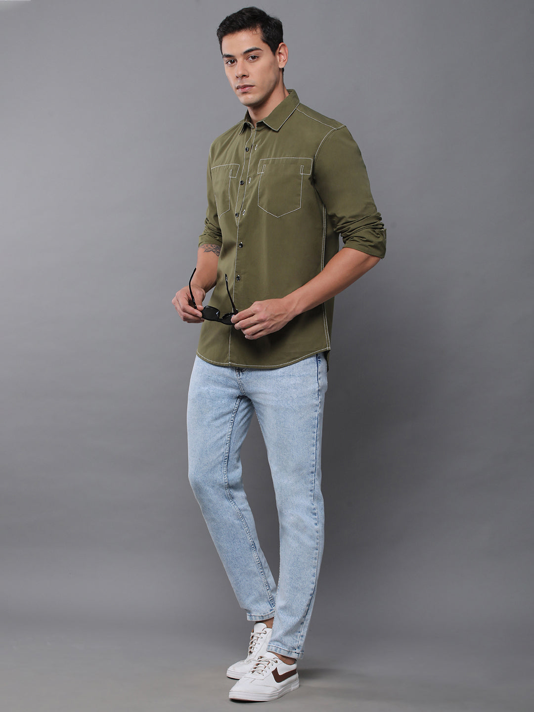 Men Plain Full Sleeve Casual Shirt With Pocket