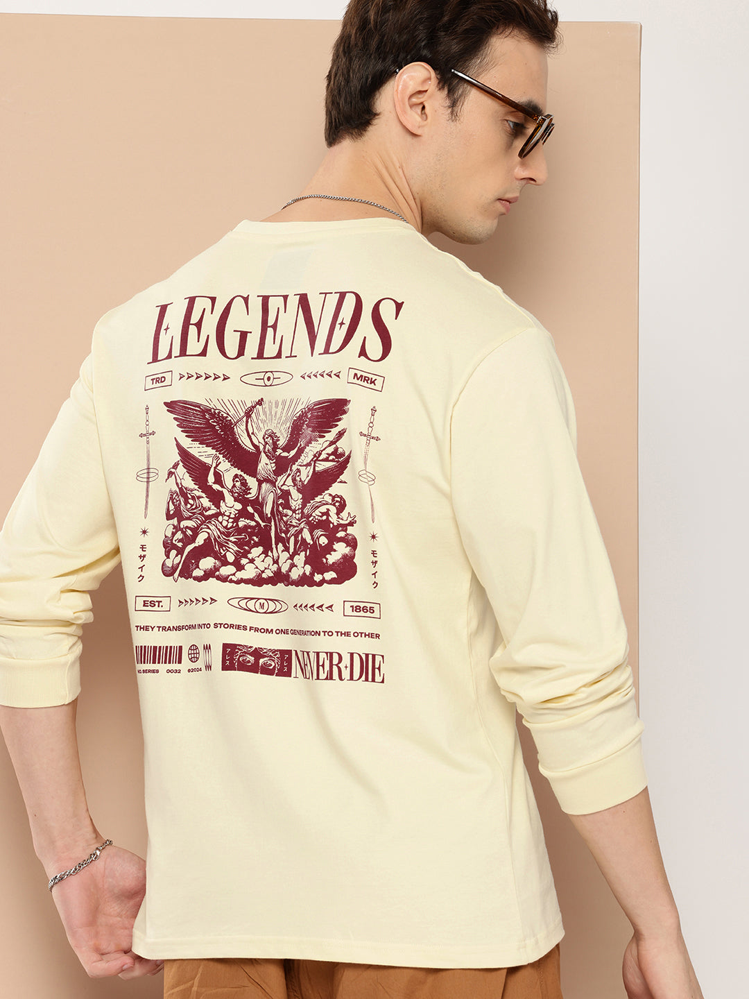 Mens Full Sleeve Round Neck Back Printed Oversized Fit Tshirts