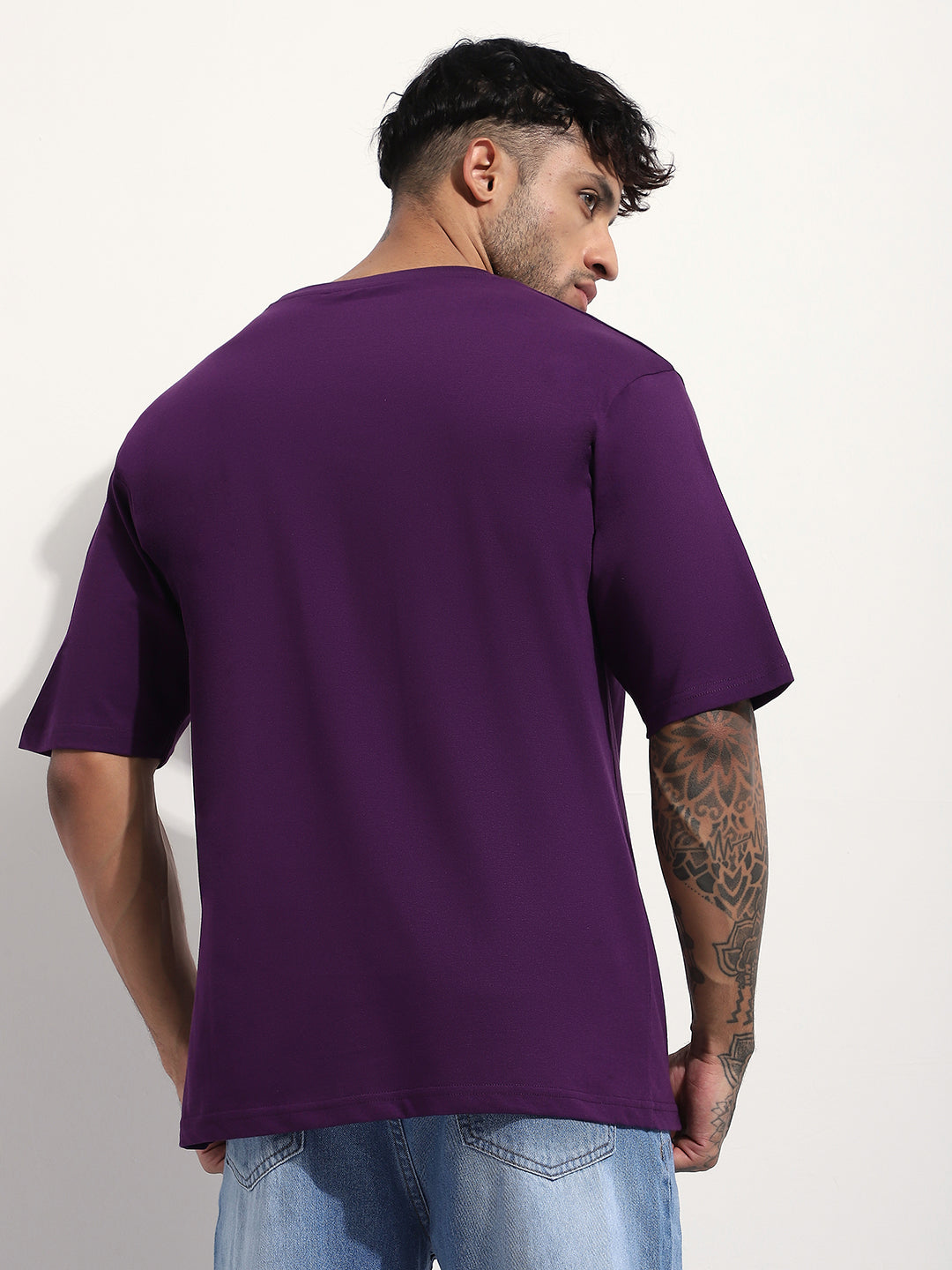 Mens Half Sleeve Round Neck Embroidered Oversized Fit Tshirts