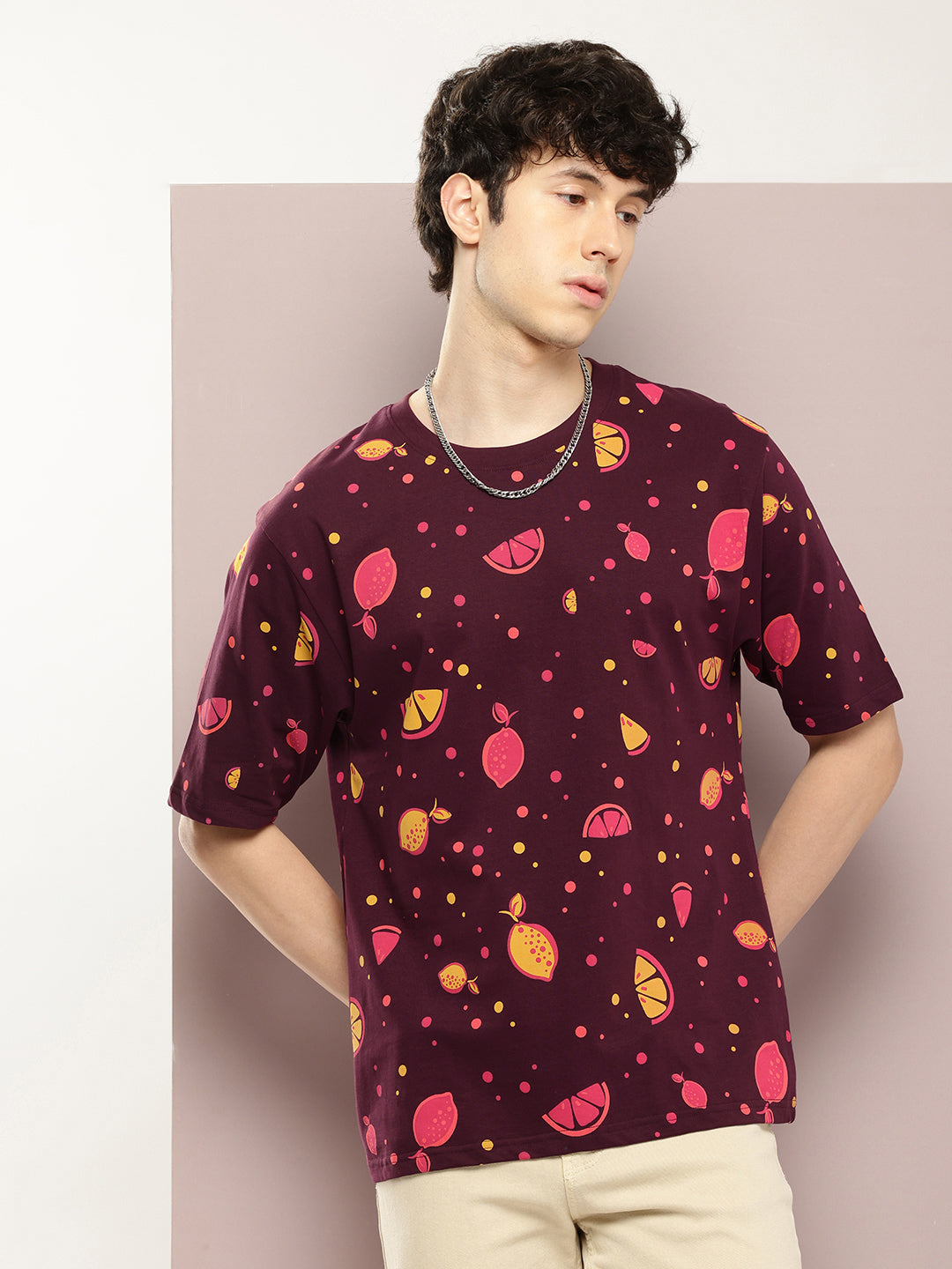 Mens Half Sleeve Round Neck All-Over Printed Oversized Fit Tshirts