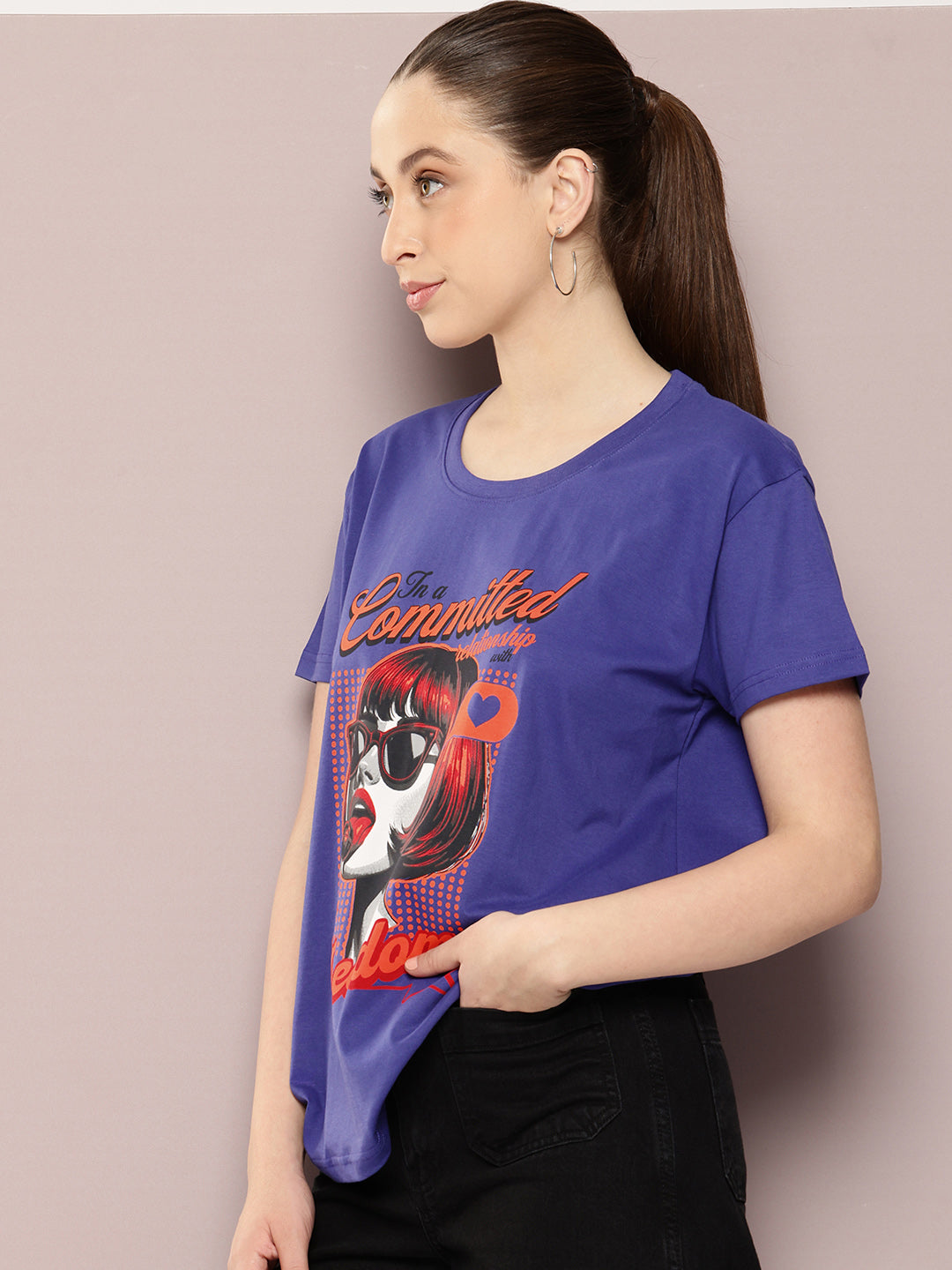 Womens Half Sleeve Round Neck Printed Boxy Fit Tshirts