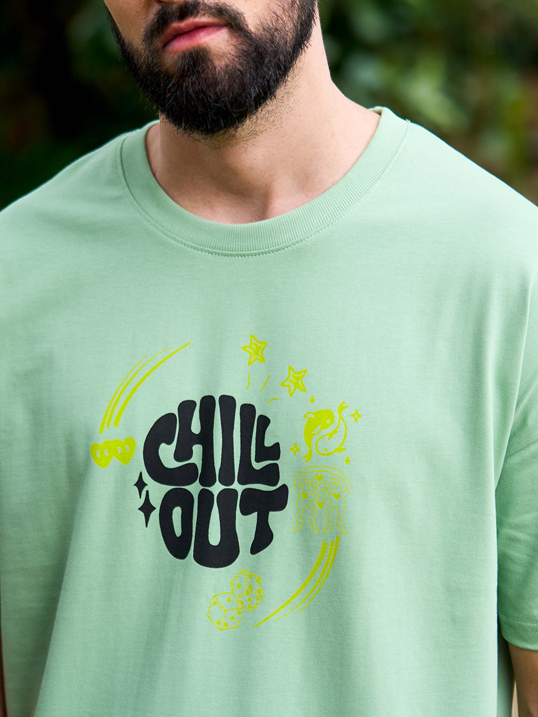 Mens Half Sleeve Drop Shoulder Printed Oversized Fit T-Shirts