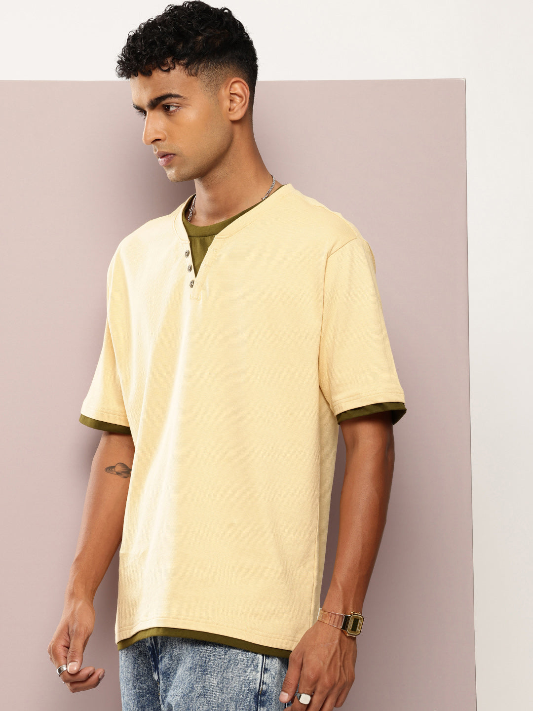 Mens Half Sleeve V-Neck Solid Oversized Fit Tshirts