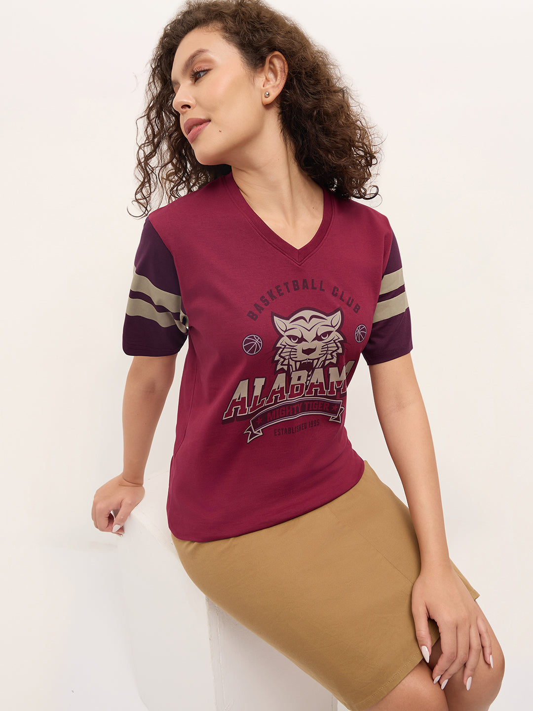 Womens Half Sleeve V-Neck Printed Oversized Fit Tshirts