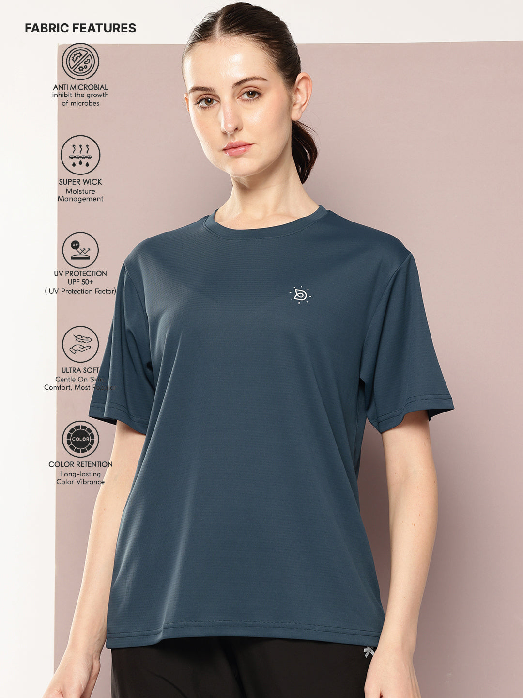 Womens Short Sleeve Round Neck Oversized Polyster Tshirt