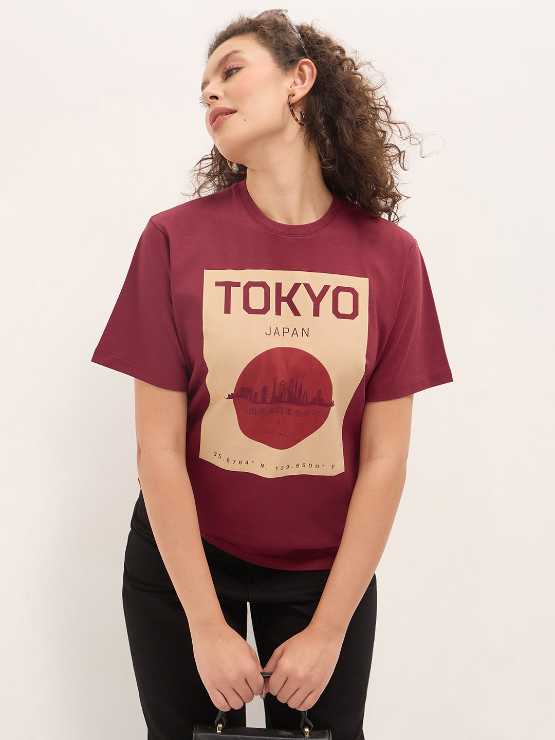 Womens Half Sleeve Round Neck Printed Oversized Fit Tshirts