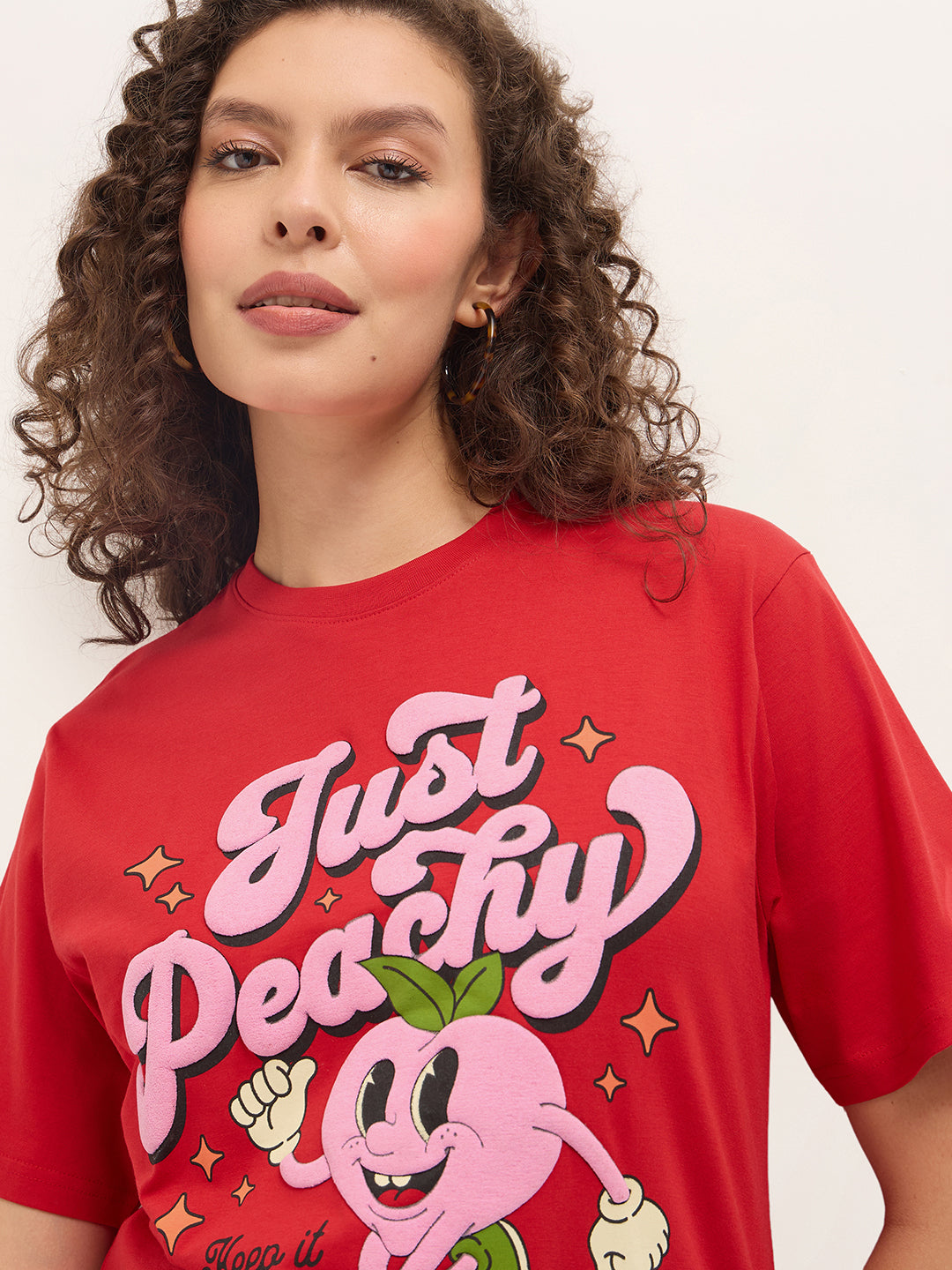 Womens Half Sleeve Round Neck Puff Print Oversized Fit Tshirts