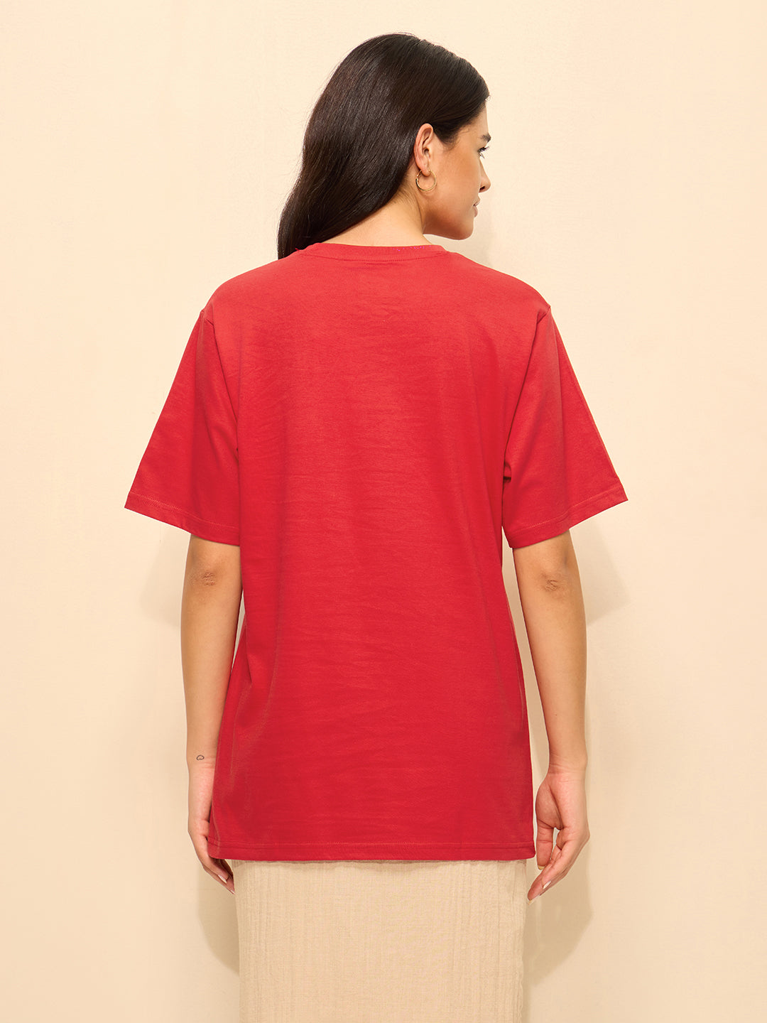 Womens Embroidery Oversized Fit Cotton T-Shirt