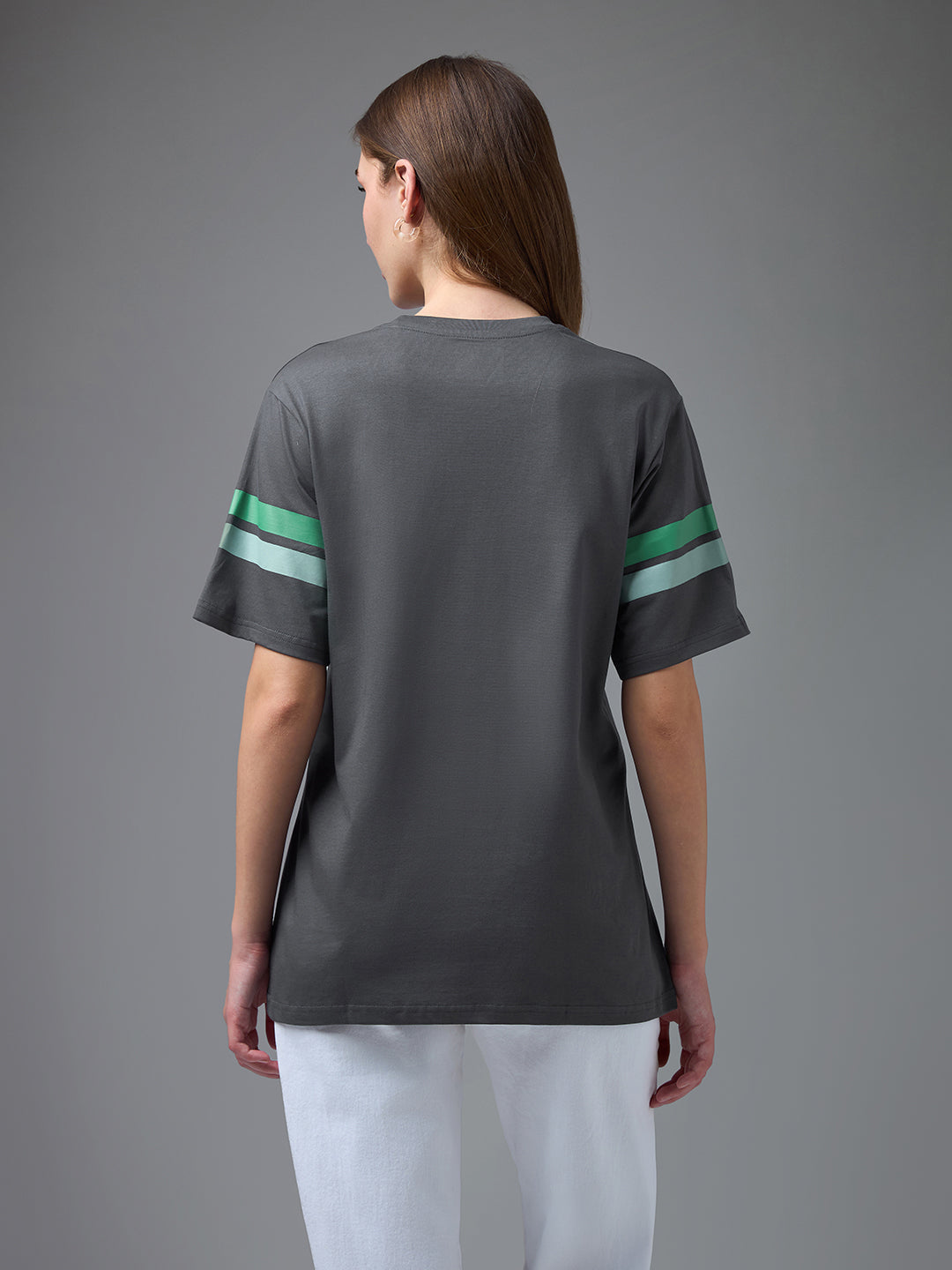 Womens Printed Round Neck Oversized Fit Tshirt