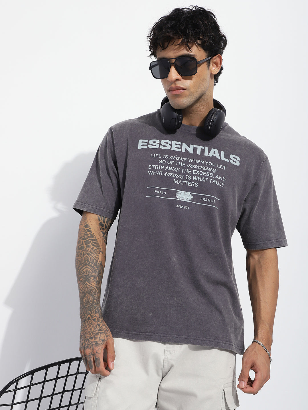 Mens Half Sleeve Round Neck Striped Oversized Fit Tshirts
