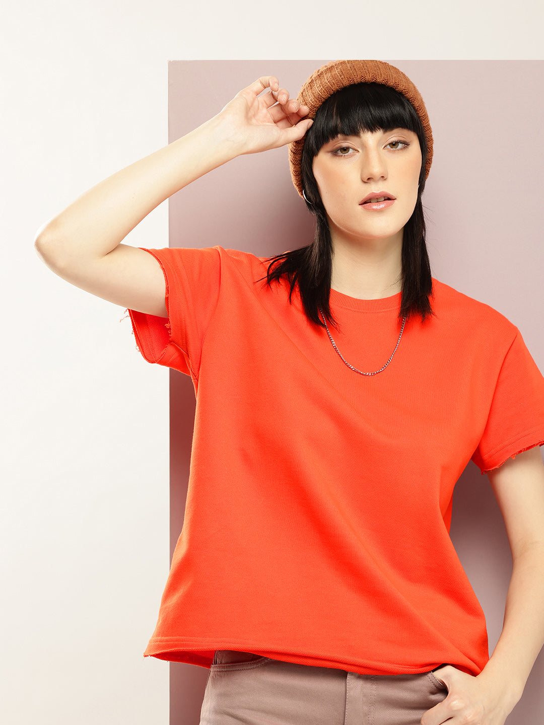 Womens Half Sleeve Round Neck Solid Boxy Fit Tshirts