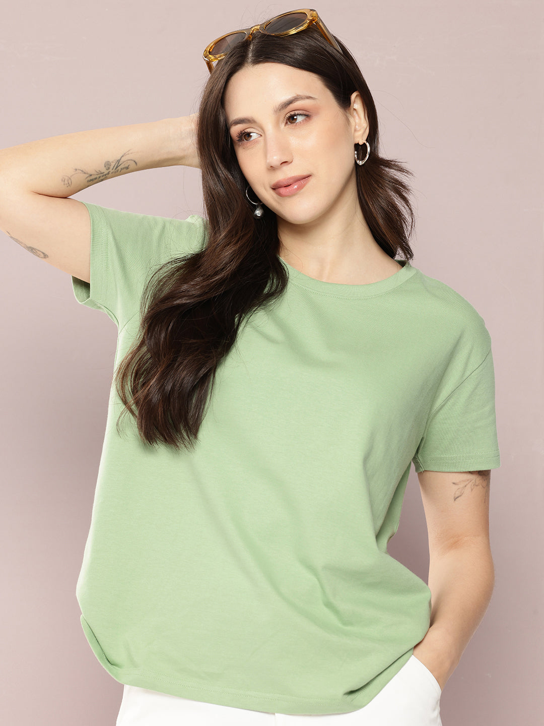 Womens Half Sleeve Round Neck Solid Boxy Fit Tshirts