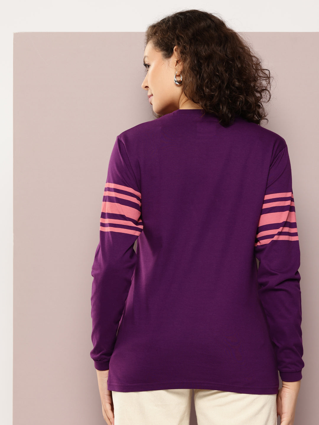 Womens Full Sleeve Round Neck Printed Oversized Fit Tshirts