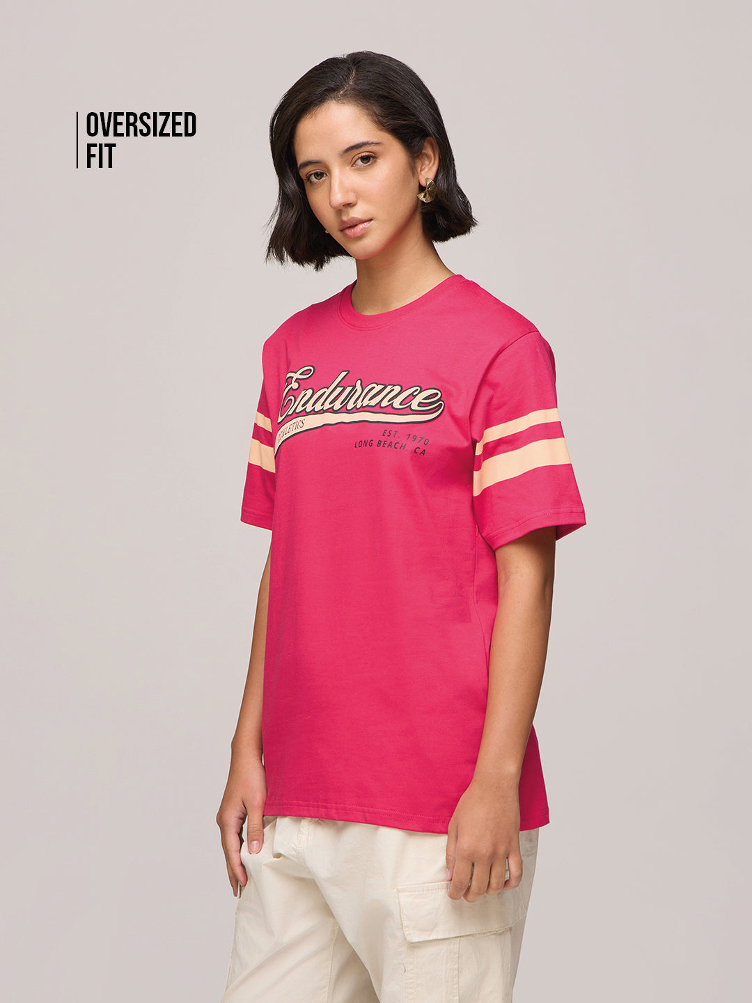 Womens Puff Printed Oversized Fit Cotton T-Shirt