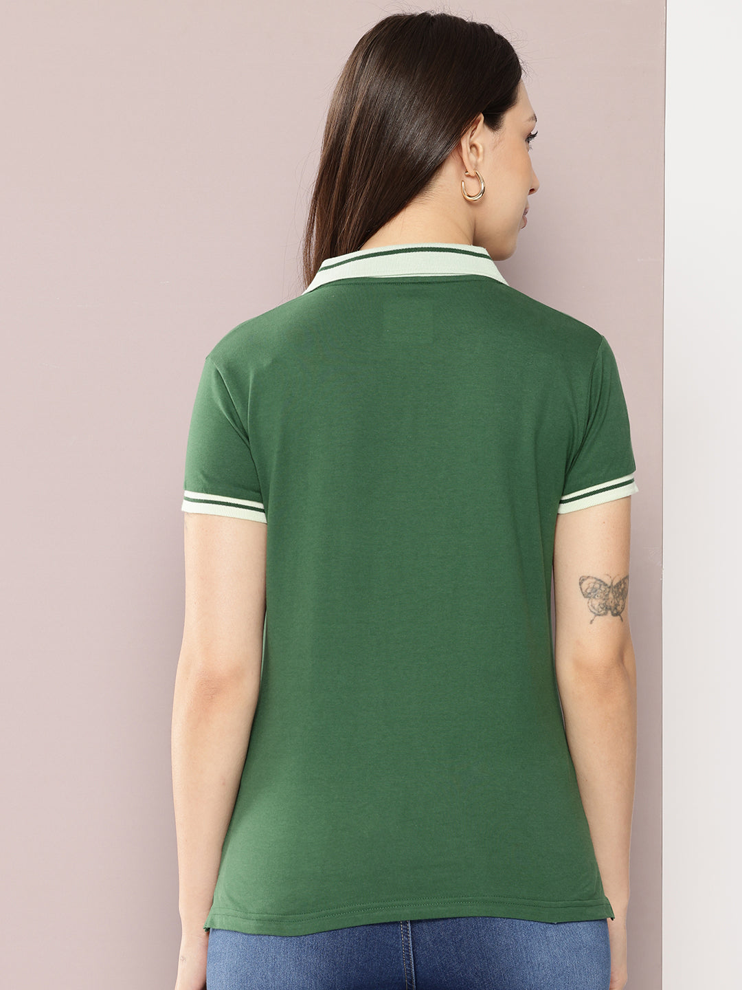 Womens Half Sleeve Polo Neck Embroidered Regular Fit Tshirts