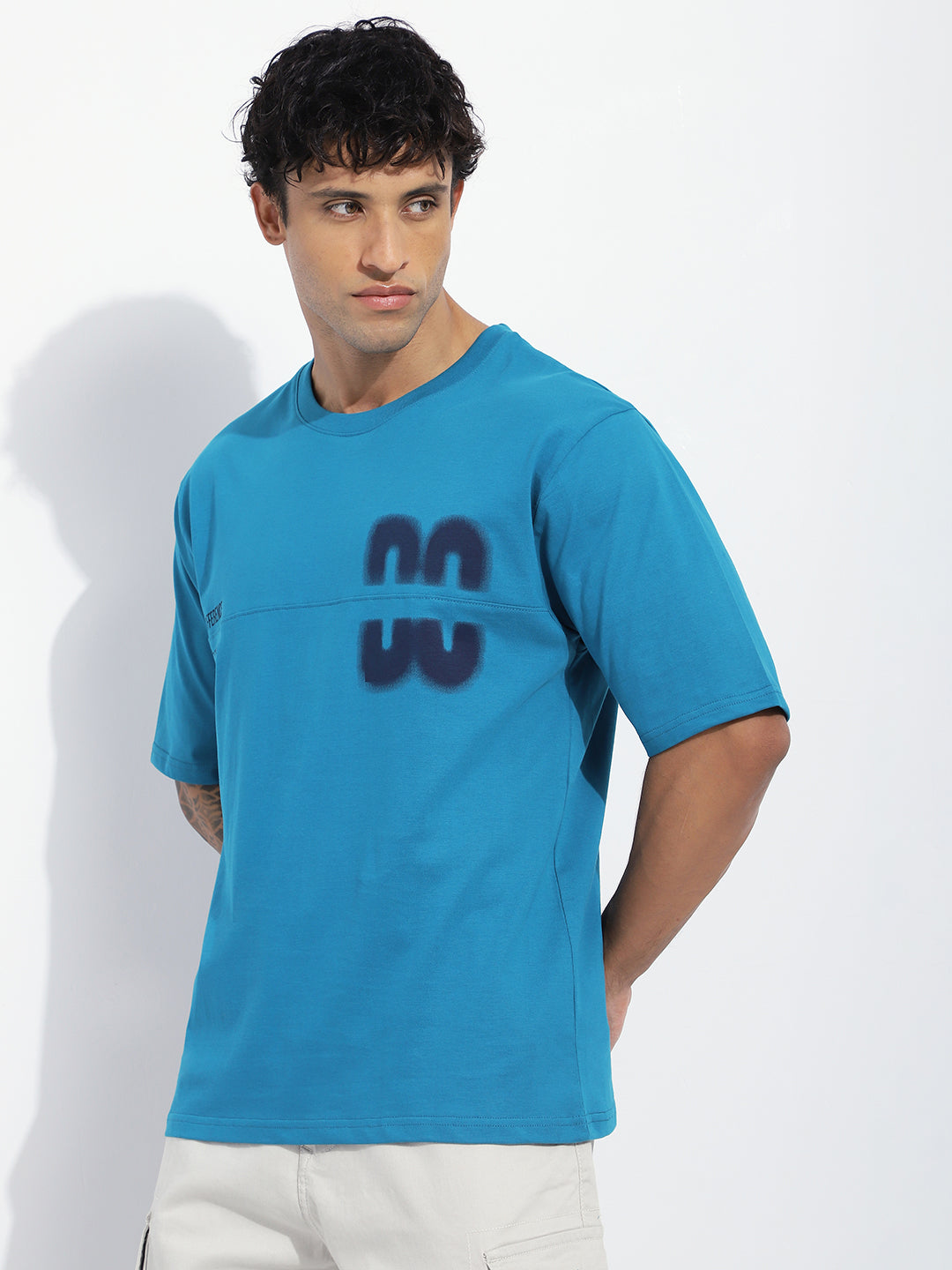 Mens Half Sleeve Round Neck Striped Oversized Fit Tshirts