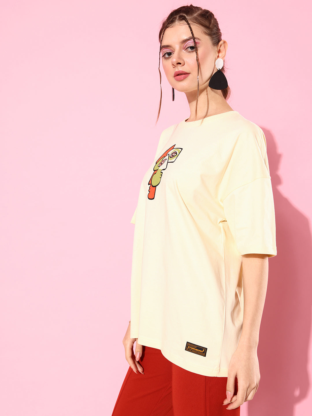 Womens Half Sleeve Drop Shoulder Printed Oversized Fit T-Shirts