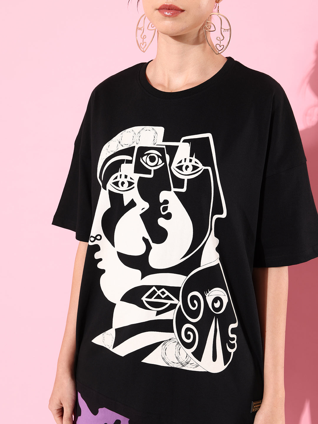 Womens Half Sleeve Drop Shoulder Printed Oversized Fit T-Shirts