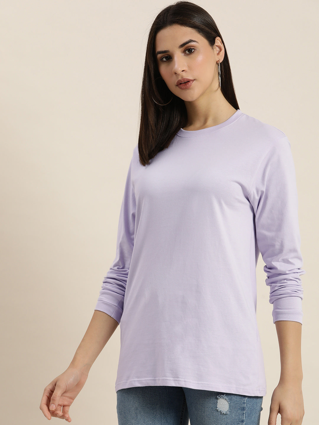 Womens Full Sleeve Round Neck Oversized Fit T-Shirts