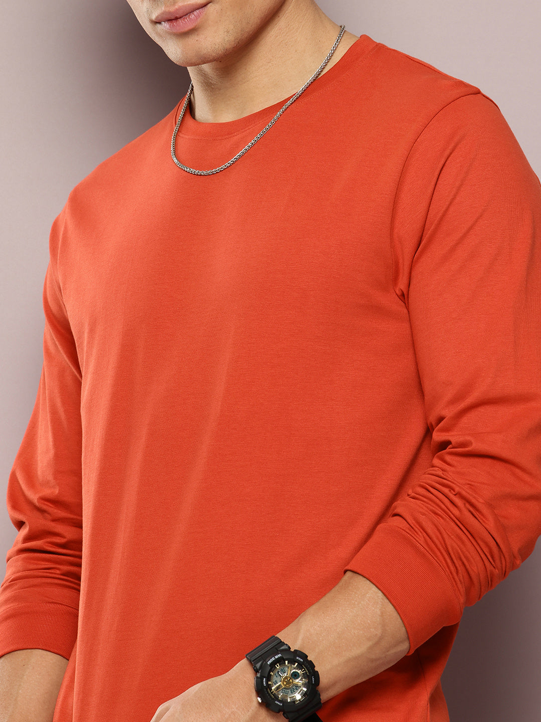 Mens Full Sleeve Round Neck Solid Regular Fit Tshirts